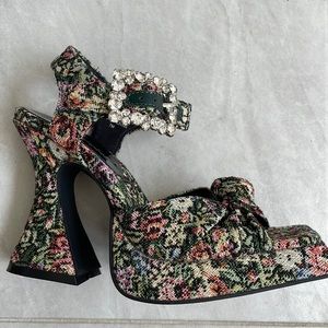 Jeffrey Campbell multi floral tapestry heels